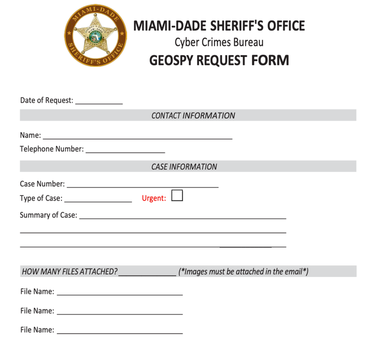 Capture d'écran du formulaire de demande GeoSpy. Image&nbsp;: 404 Media.